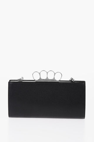 Textured Leather Four Ring Clutch with Removable Chain Shoulder Strap