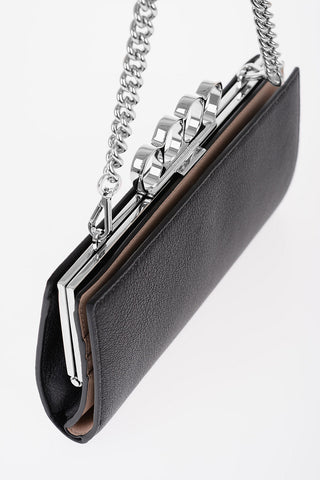 Textured Leather Four Ring Clutch with Removable Chain Shoulder Strap