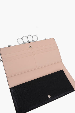Textured Leather Four Ring Clutch with Removable Chain Shoulder Strap