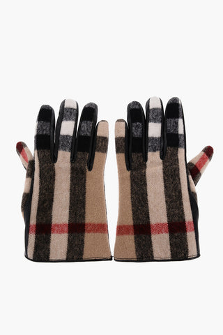 Checked Leather and Virgin Wool VICTORIA Gloves