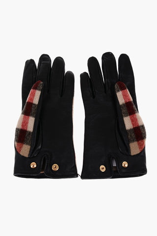 Checked Leather and Virgin Wool VICTORIA Gloves