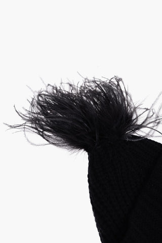 Beanie CLOVER in Cashmere a Tinta Unita con Dettaglio Piume
