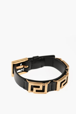 Golden Motif La Greca Leather Bracelet