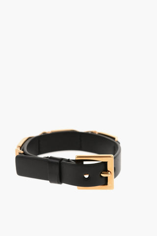 Golden Motif La Greca Leather Bracelet