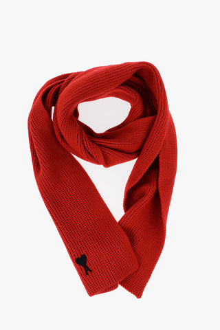 Solid Color Virgin Wool Scarf with Embroidered Logo