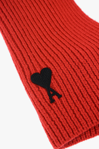 Solid Color Virgin Wool Scarf with Embroidered Logo