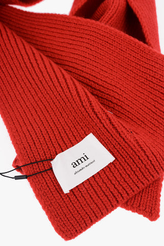 Solid Color Virgin Wool Scarf with Embroidered Logo