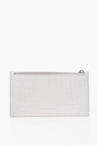 Crocodile Effect Leather Wallet with Silver Skull