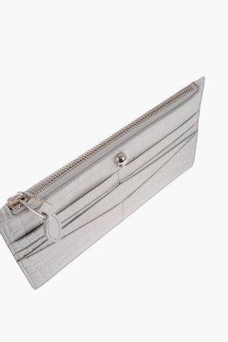 Crocodile Effect Leather Wallet with Silver Skull