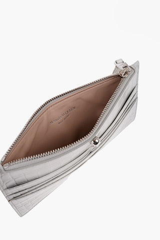 Crocodile Effect Leather Wallet with Silver Skull
