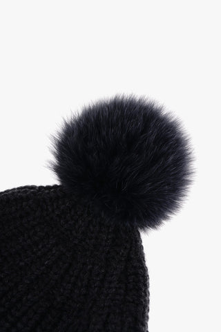 SWD Solid Color Beanie with Real Fur Pom Pom
