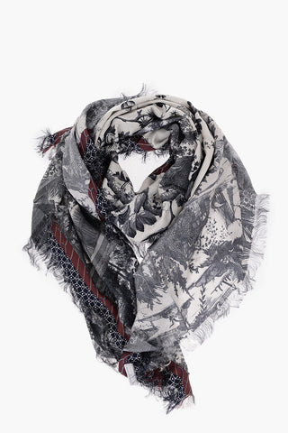Printed Silk Foulard with Fringes