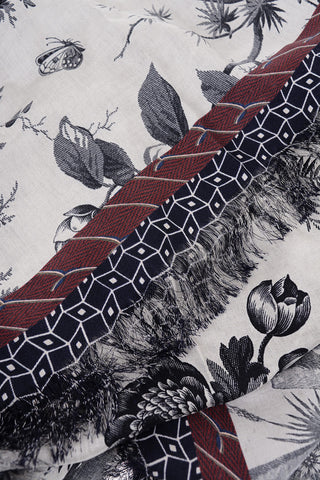 Printed Silk Foulard with Fringes