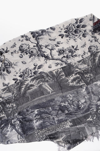 Printed Silk Foulard with Fringes