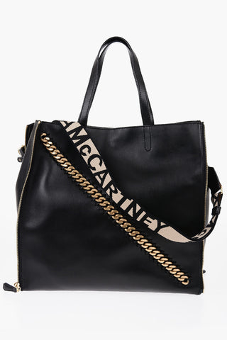 Faux Leather Tote Bag with Chain Detail and Removable Shoulder Strap