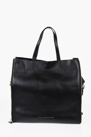 Faux Leather Tote Bag with Chain Detail and Removable Shoulder Strap