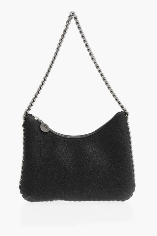 Glittered Faux Leather FALABELLA Shoulder Bag with Silver-Tone Chain