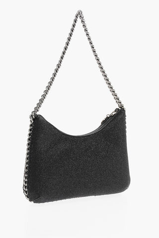 Glittered Faux Leather FALABELLA Shoulder Bag with Silver-Tone Chain