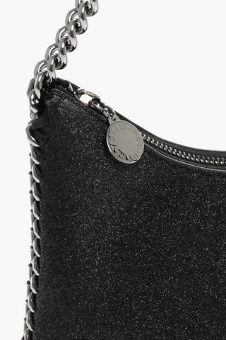 Glittered Faux Leather FALABELLA Shoulder Bag with Silver-Tone Chain
