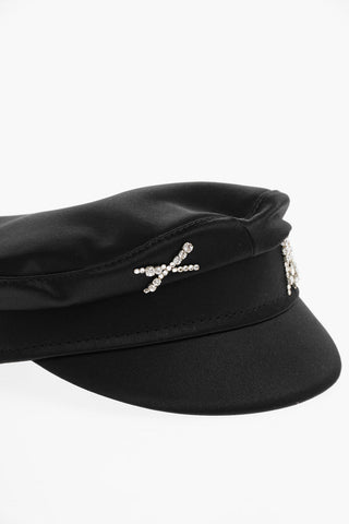Cappello Baker Boy in Satin Impreziosito da Strass