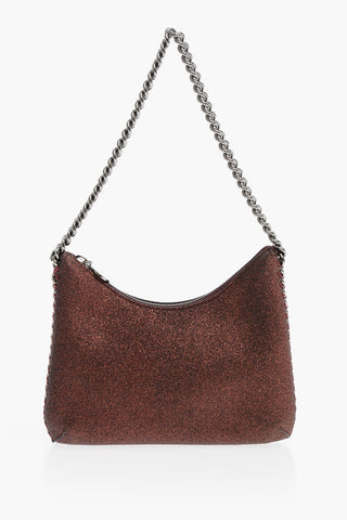 Glittered Faux Leather FALABELLA Shoulder Bag with Silver-Tone Chain