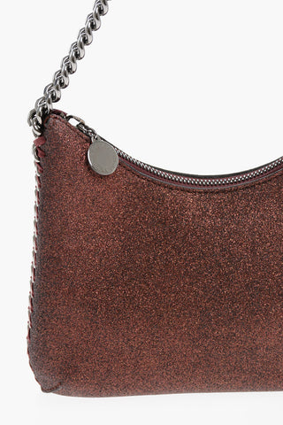 Glittered Faux Leather FALABELLA Shoulder Bag with Silver-Tone Chain