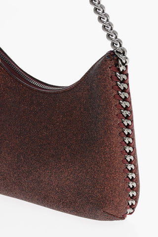 Glittered Faux Leather FALABELLA Shoulder Bag with Silver-Tone Chain