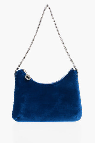 Velvet FALABELLA Shoulder Bag with Silver-Tone Chain Embellished by Rhinestone
