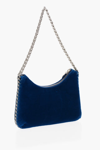Velvet FALABELLA Shoulder Bag with Silver-Tone Chain Embellished by Rhinestone