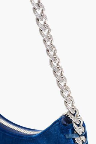 Velvet FALABELLA Shoulder Bag with Silver-Tone Chain Embellished by Rhinestone