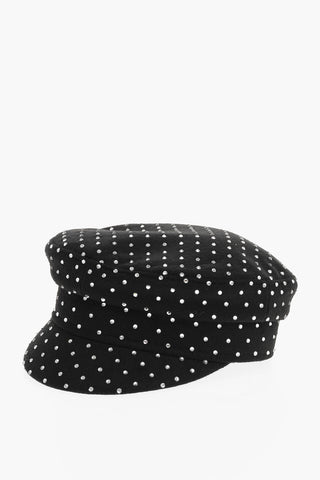 Cappello Baker Boy in Lana Impreziosito da Strass All-Over
