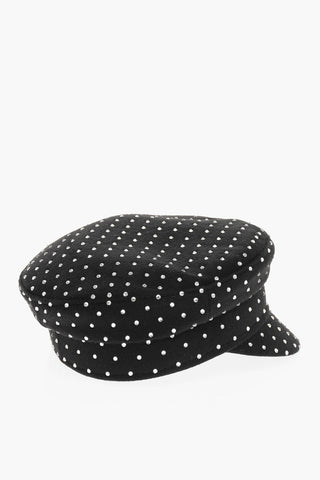 All-over Rhinestone- Embellished Wool Baker Boy Hat