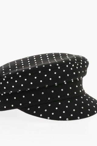 All-over Rhinestone- Embellished Wool Baker Boy Hat