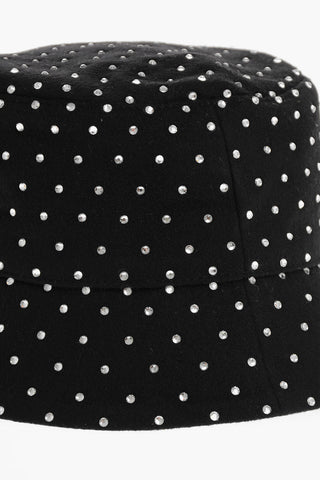 Wool Bucket Hat with Rhinestone Embellishment