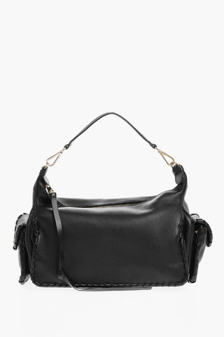 Textured Leather NAHIR Shoulder Bag with  gold metal trim