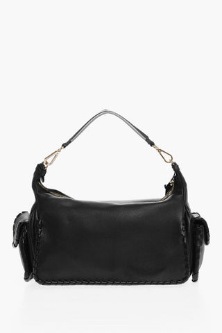 Textured Leather NAHIR Shoulder Bag with  gold metal trim