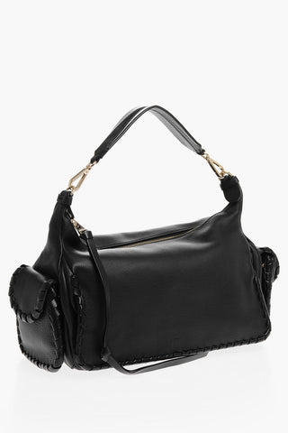 Textured Leather NAHIR Shoulder Bag with  gold metal trim