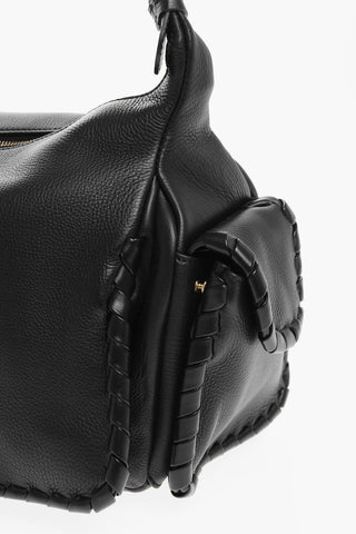 Textured Leather NAHIR Shoulder Bag with  gold metal trim