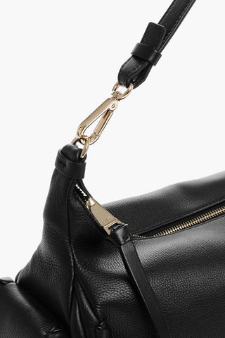 Textured Leather NAHIR Shoulder Bag with  gold metal trim