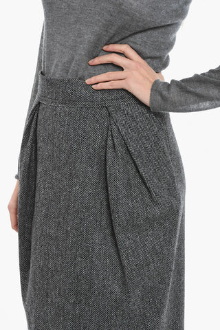 Heringbone Motif Triple-pleated Pencil Skirt