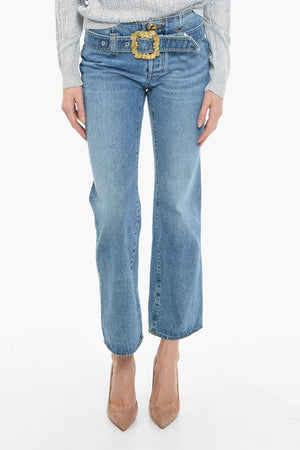 Jeans Flared Fit A Vita Alta Con Fibbia 