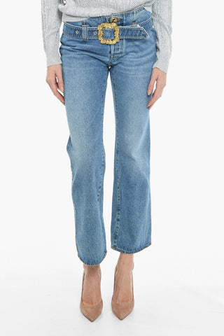 Jeans Flared Fit A Vita Alta Con Fibbia 