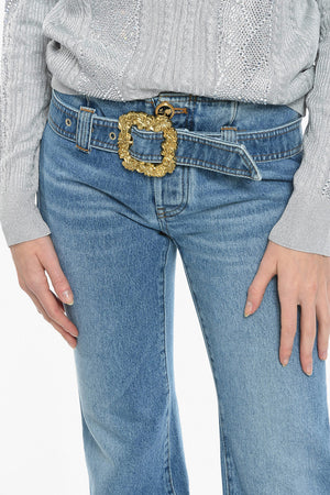 Jeans Flared Fit A Vita Alta Con Fibbia 