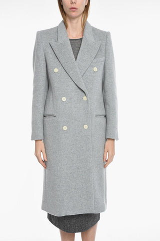 Double Breasted Wool Blend Coat With Jetted Pockets