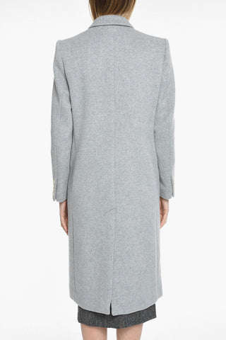 Double Breasted Wool Blend Coat With Jetted Pockets