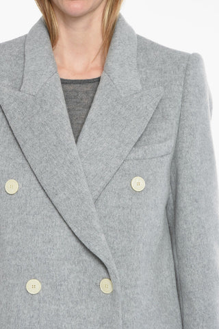 Double Breasted Wool Blend Coat With Jetted Pockets