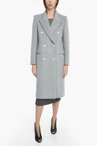 Double Breasted Wool Blend Coat With Jetted Pockets