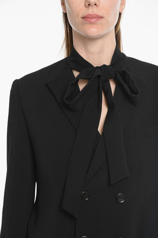 Blazer Doppiopetto Foderato Con Collo A Fiocco