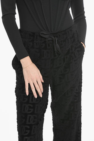 Jacquard Velvet Trousers with Monogrammed Pattern
