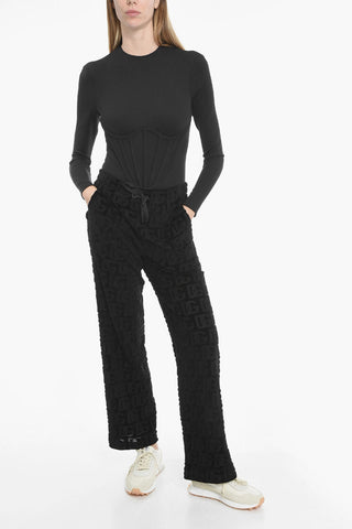 Jacquard Velvet Trousers with Monogrammed Pattern